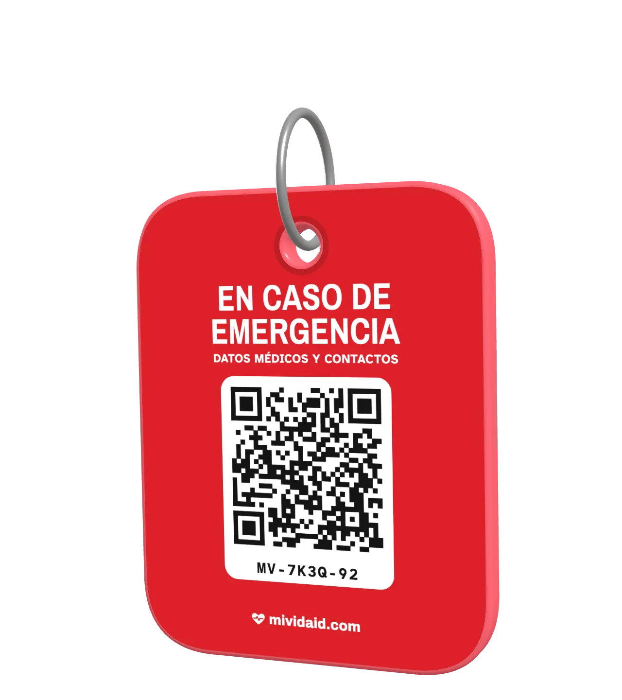 Llavero con la etiqueta despegada y el código QR a la vista